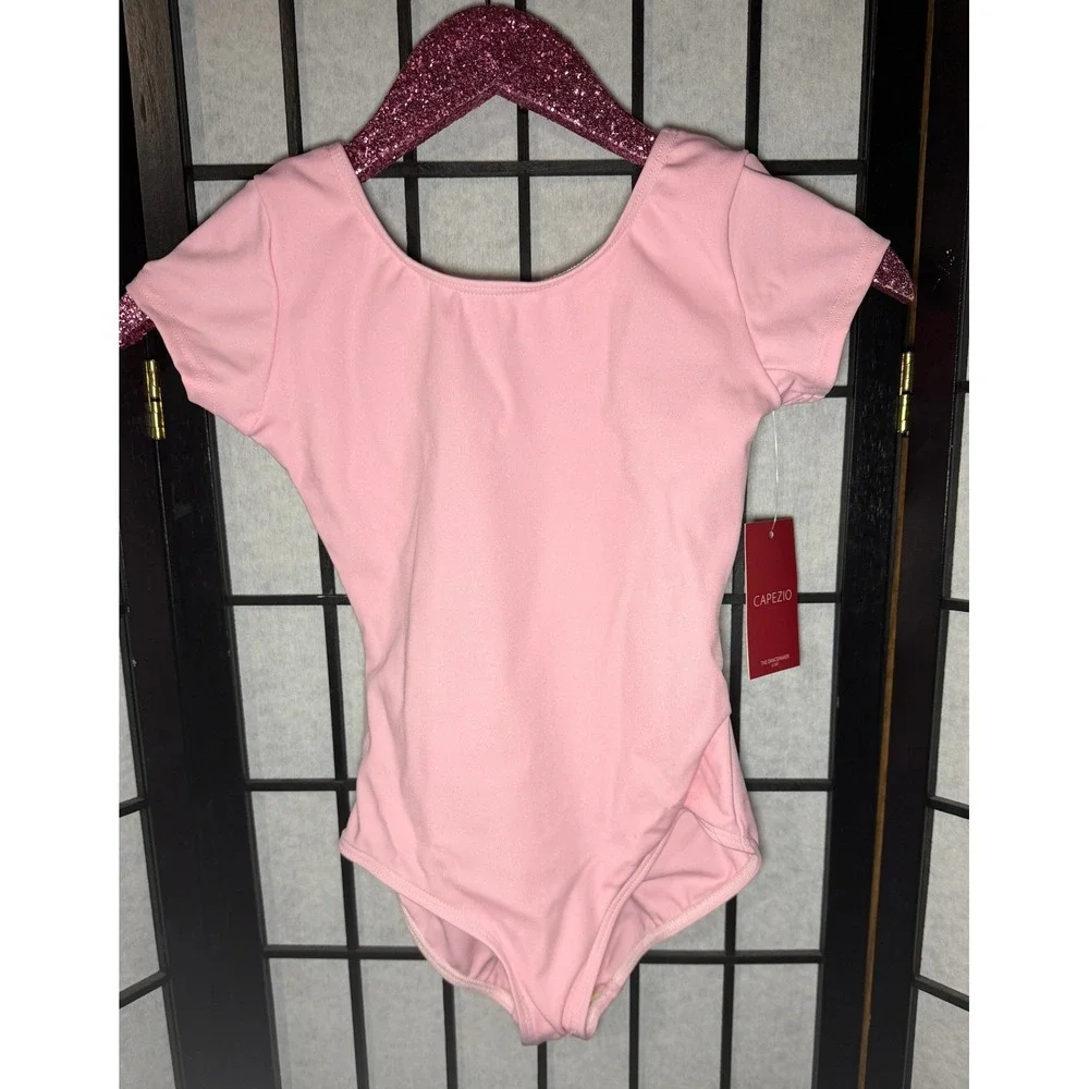 Capezio Leotard Kids Large Pink New Short Sleeve Scoop Neck Dancewear J220